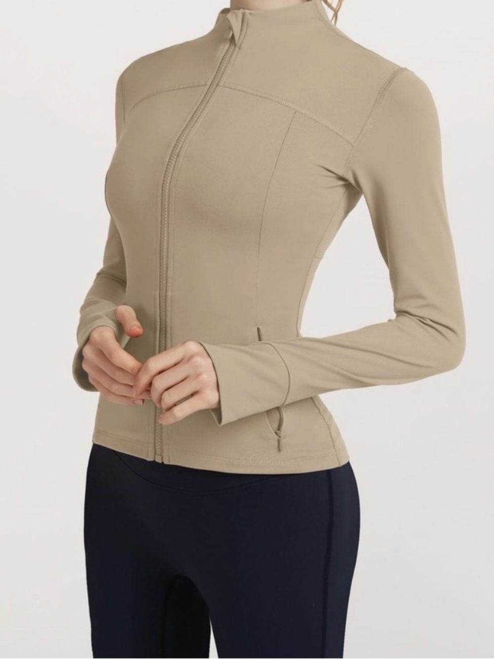 Cream Slim-Fit Full-Zip Workout Top - S